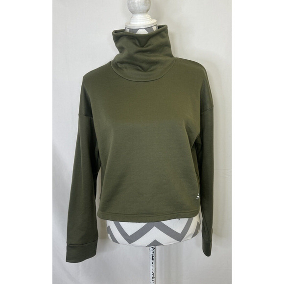 New Balance Crop Sweatshirt Women Large Long Sleeve Cowl Mock Neck Crop Green - Picture 1 of 11